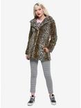 Leopard Print Faux Fur Girls Jacket, ANIMAL, alternate