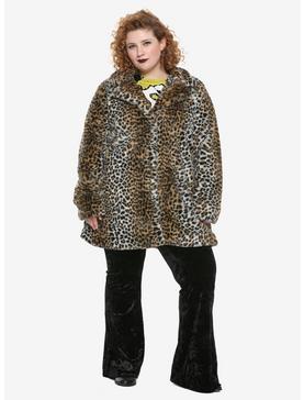 Leopard Print Faux Fur Girls Jacket Plus Size, , hi-res