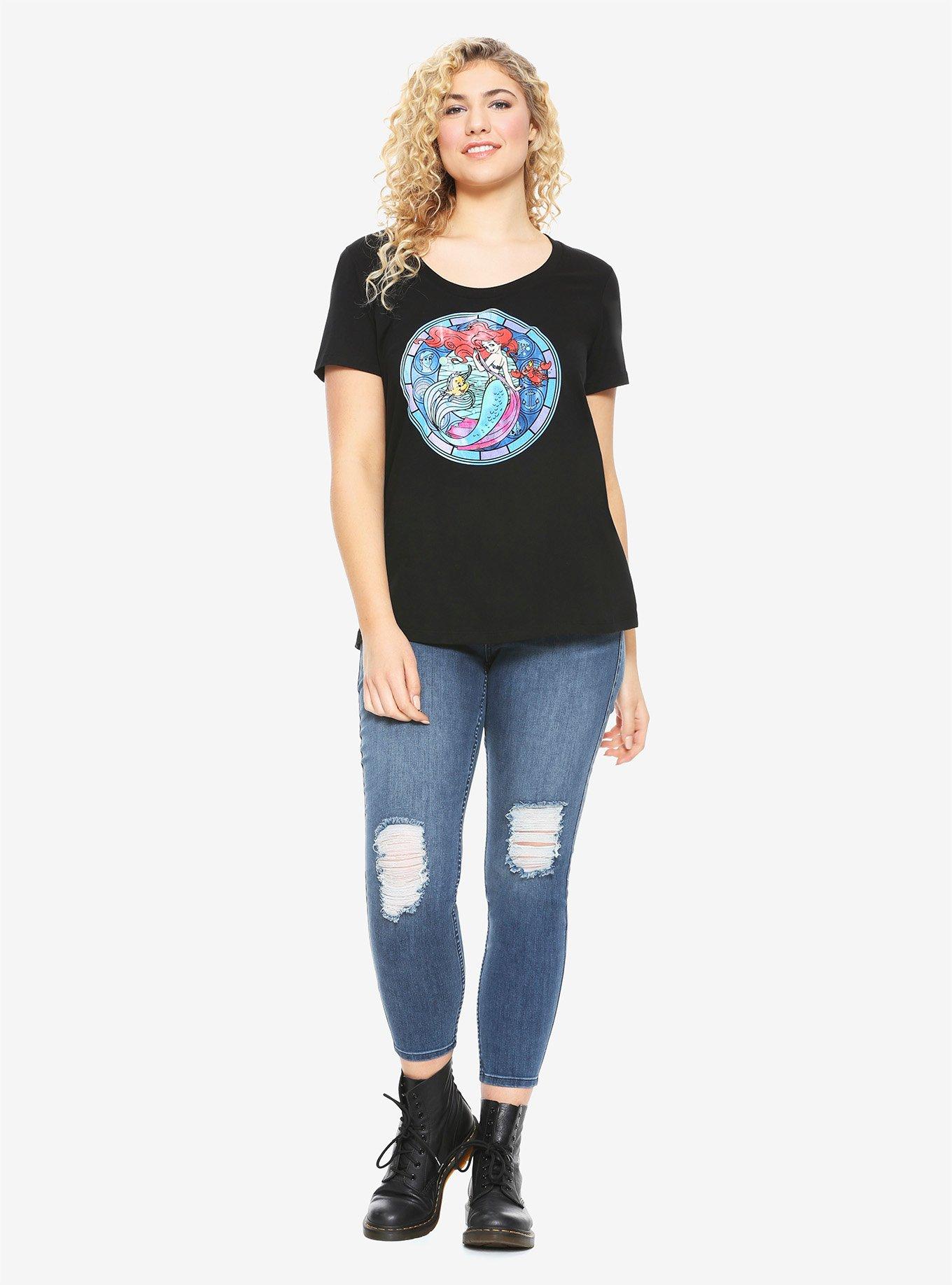 Disney The Little Mermaid Stained Glass Girls T-Shirt Plus Size, BLACK, alternate