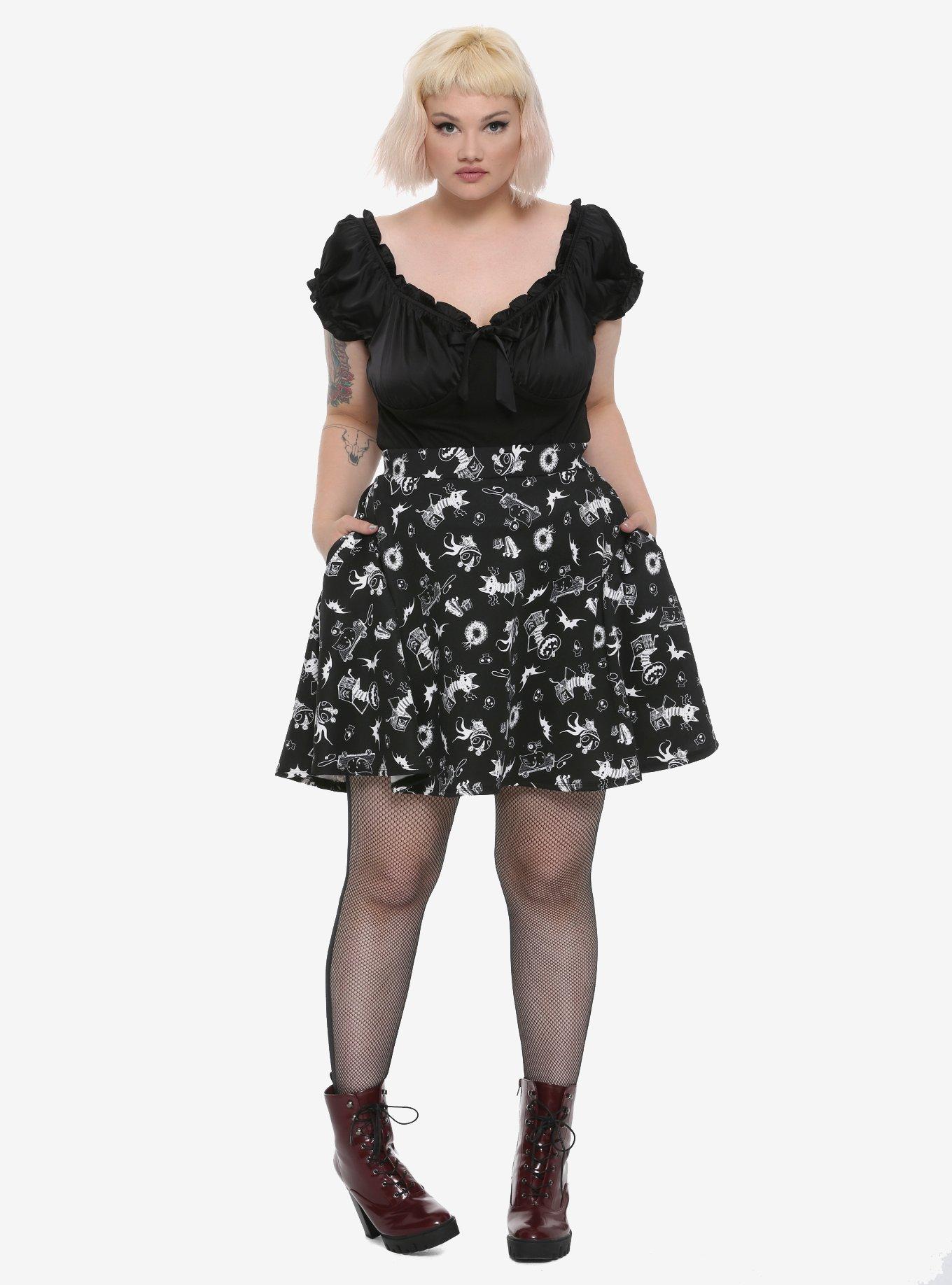 The Nightmare Before Christmas Spooky Toys Black & White Skater Skirt Plus Size, GREEN, alternate