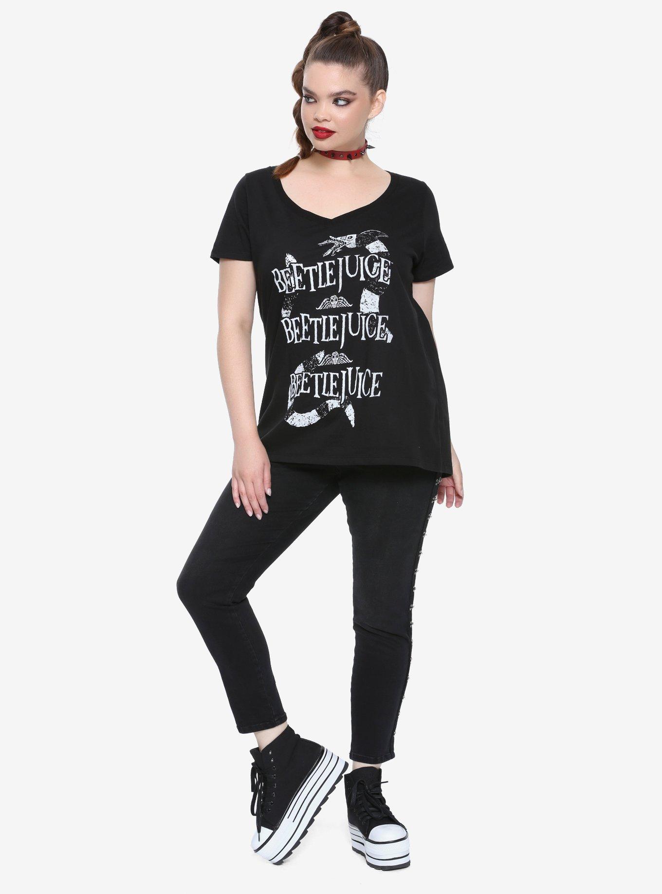 Beetlejuice Repeated Girls V-Neck T-Shirt Plus Size, , alternate