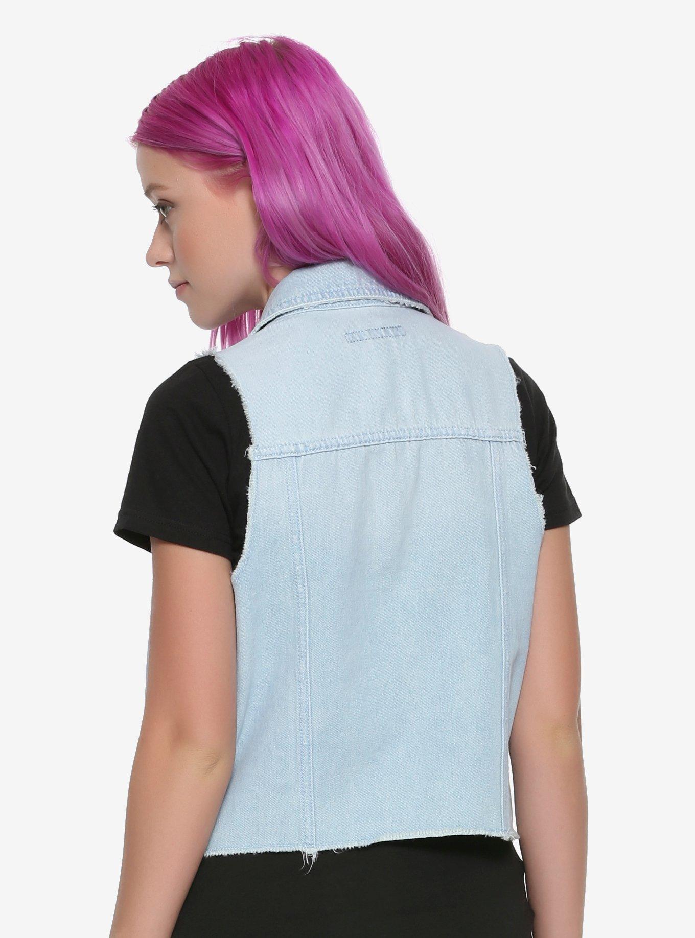 Blackheart Raw Edge Blue Denim Girls Vest, BLUE, alternate