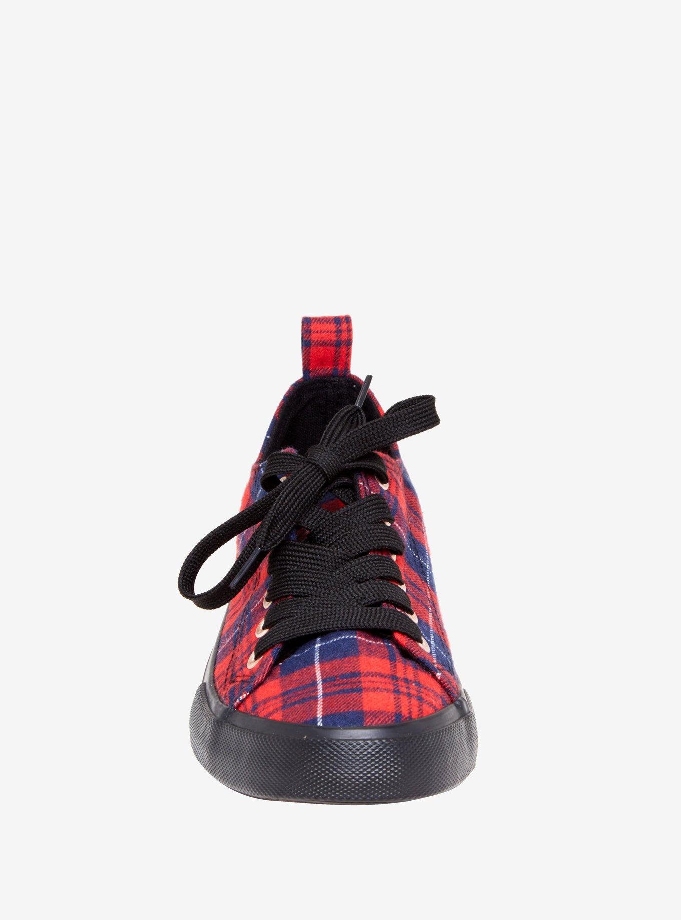 Black & Red Plaid Lace-Up Sneakers, , alternate