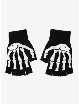 Plus Size Skeleton Black Fingerless Gloves, , hi-res