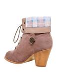 Outlander Tartan Taupe Lace-Up Heel Booties Hot Topic Exclusive, MULTI, alternate
