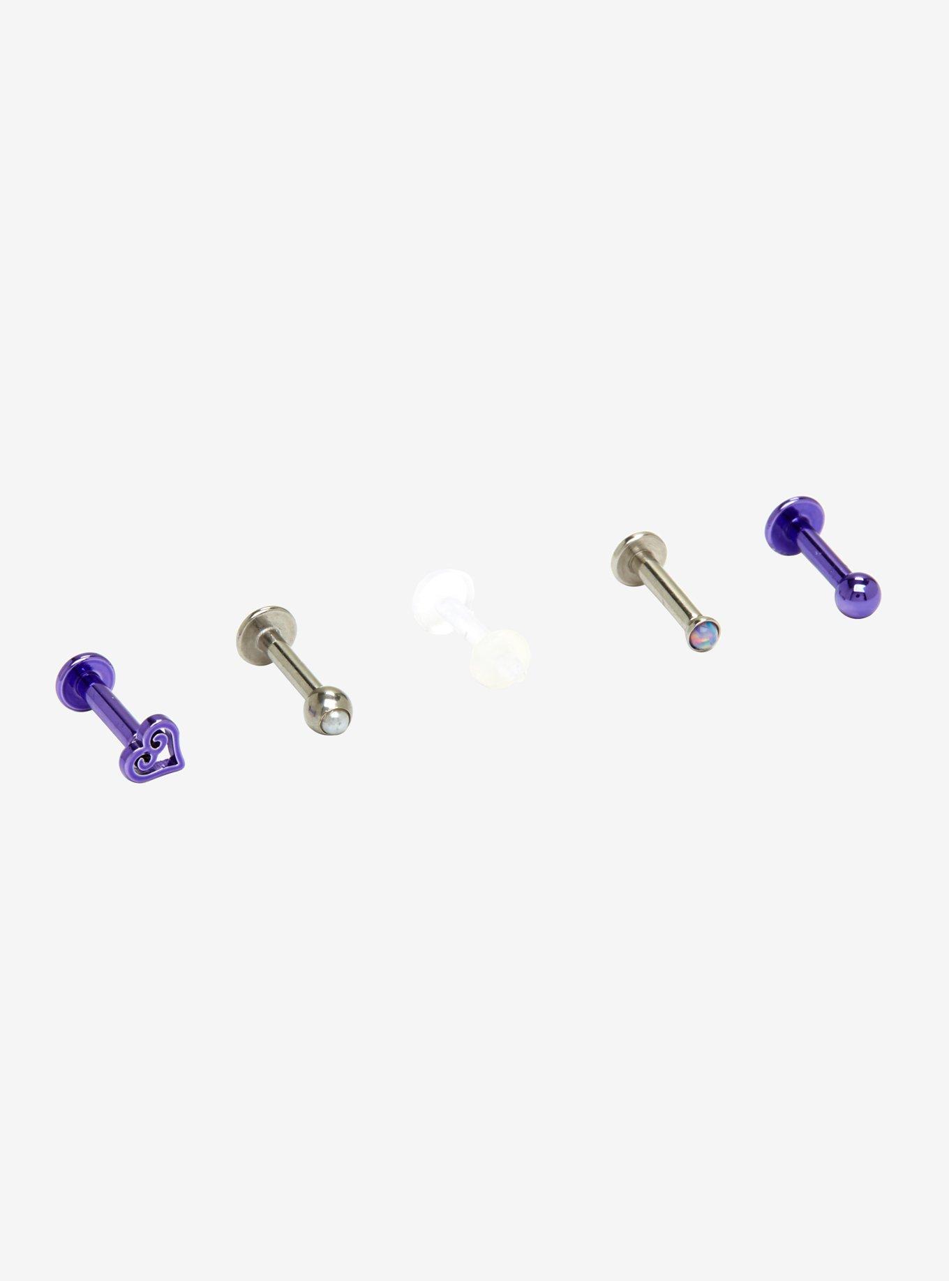 Steel Purple Heart & Retainer 5 Pack, MULTI, alternate