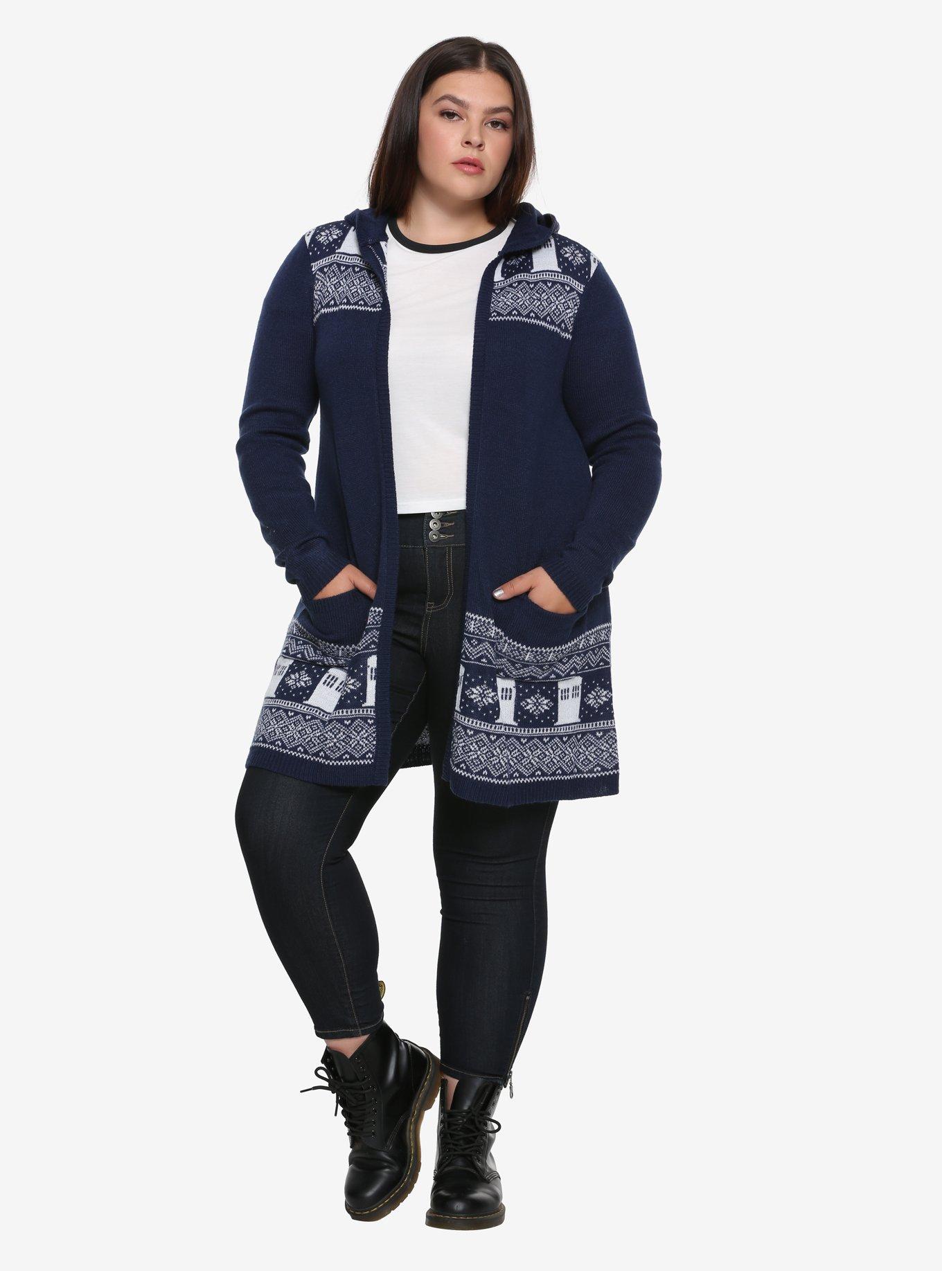Her Universe Doctor Who TARDIS Intarsia Girls Hooded Cardigan Plus Size, , alternate