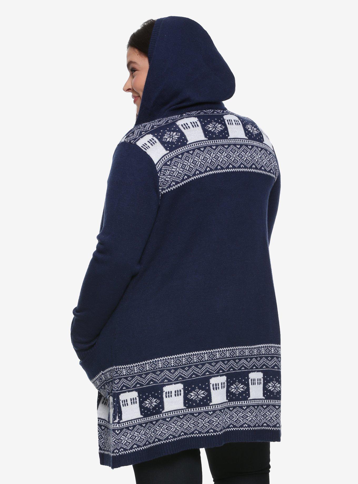 Her Universe Doctor Who TARDIS Intarsia Girls Hooded Cardigan Plus Size, , alternate
