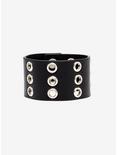 Black Faux Leather Grommet Cuff Bracelet, , alternate