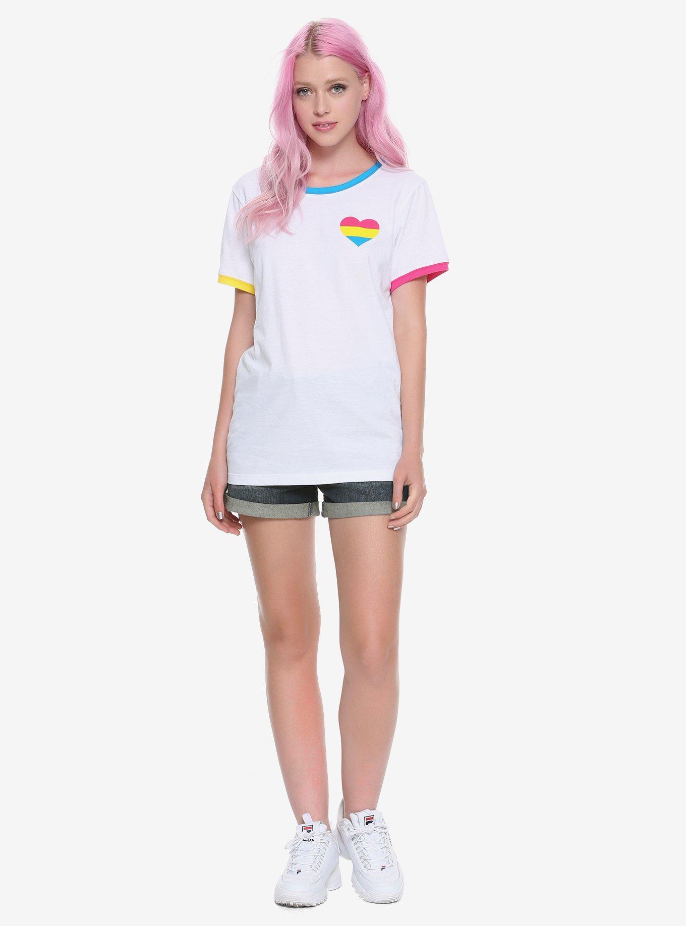 Pansexual Pride Flag Heart Ringer T-Shirt, MULTICOLOR, alternate