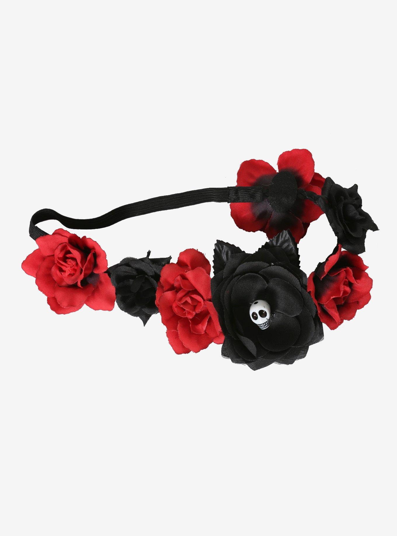 Blackheart Flower & Skull Headband, , alternate