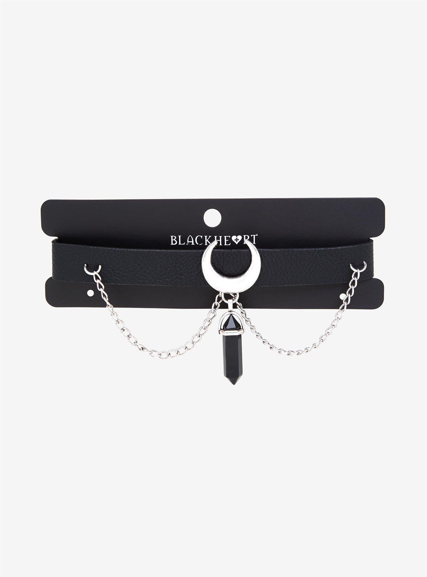 Blackheart Black Crystal Crescent Moon Choker, , alternate