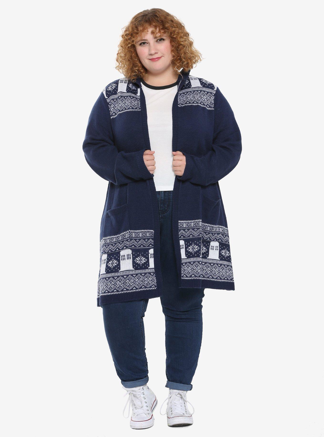 Doctor Who TARDIS Intarsia Hooded Cardigan Plus Size, , alternate