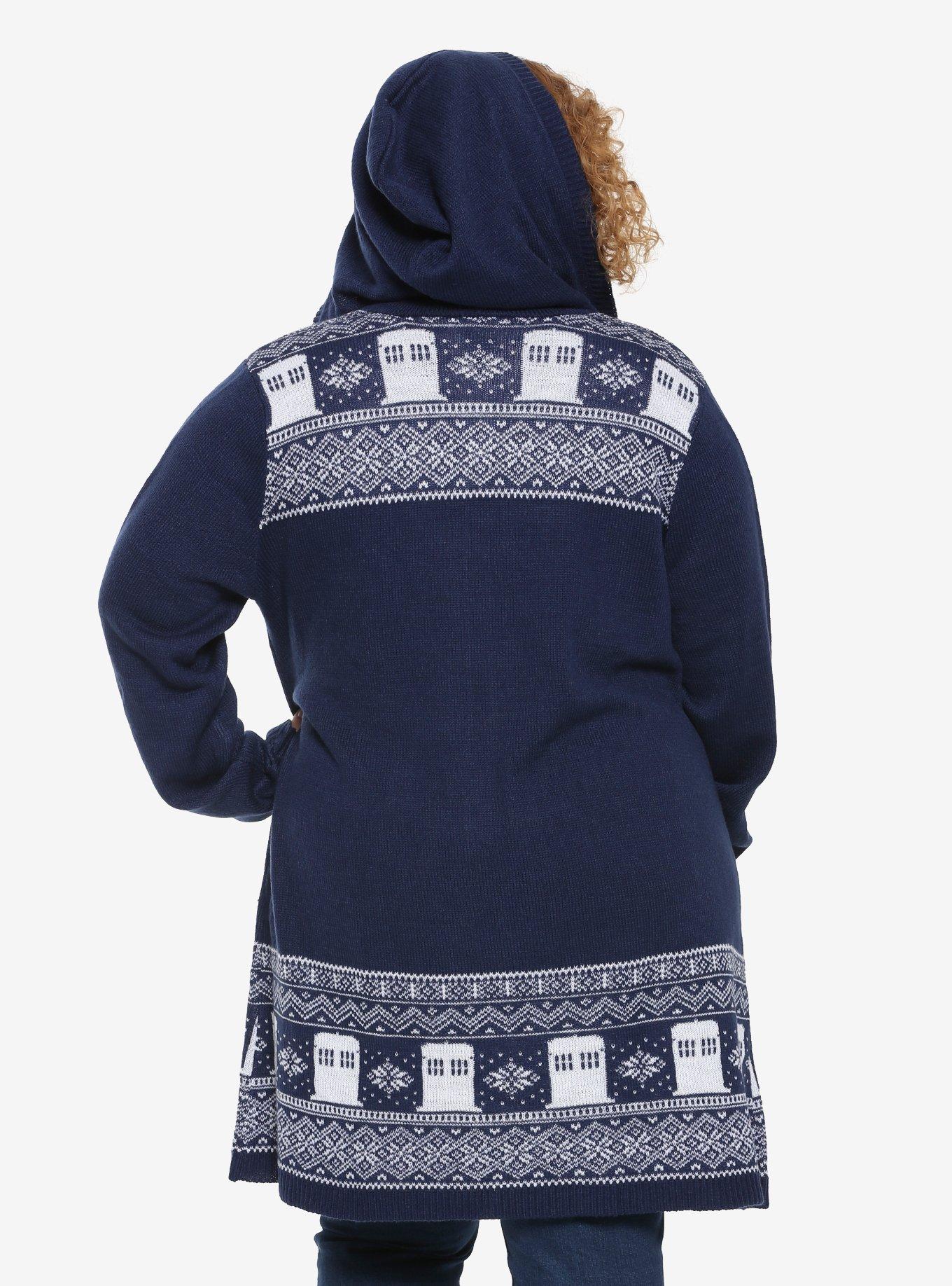 Doctor Who TARDIS Intarsia Hooded Cardigan Plus Size, , alternate