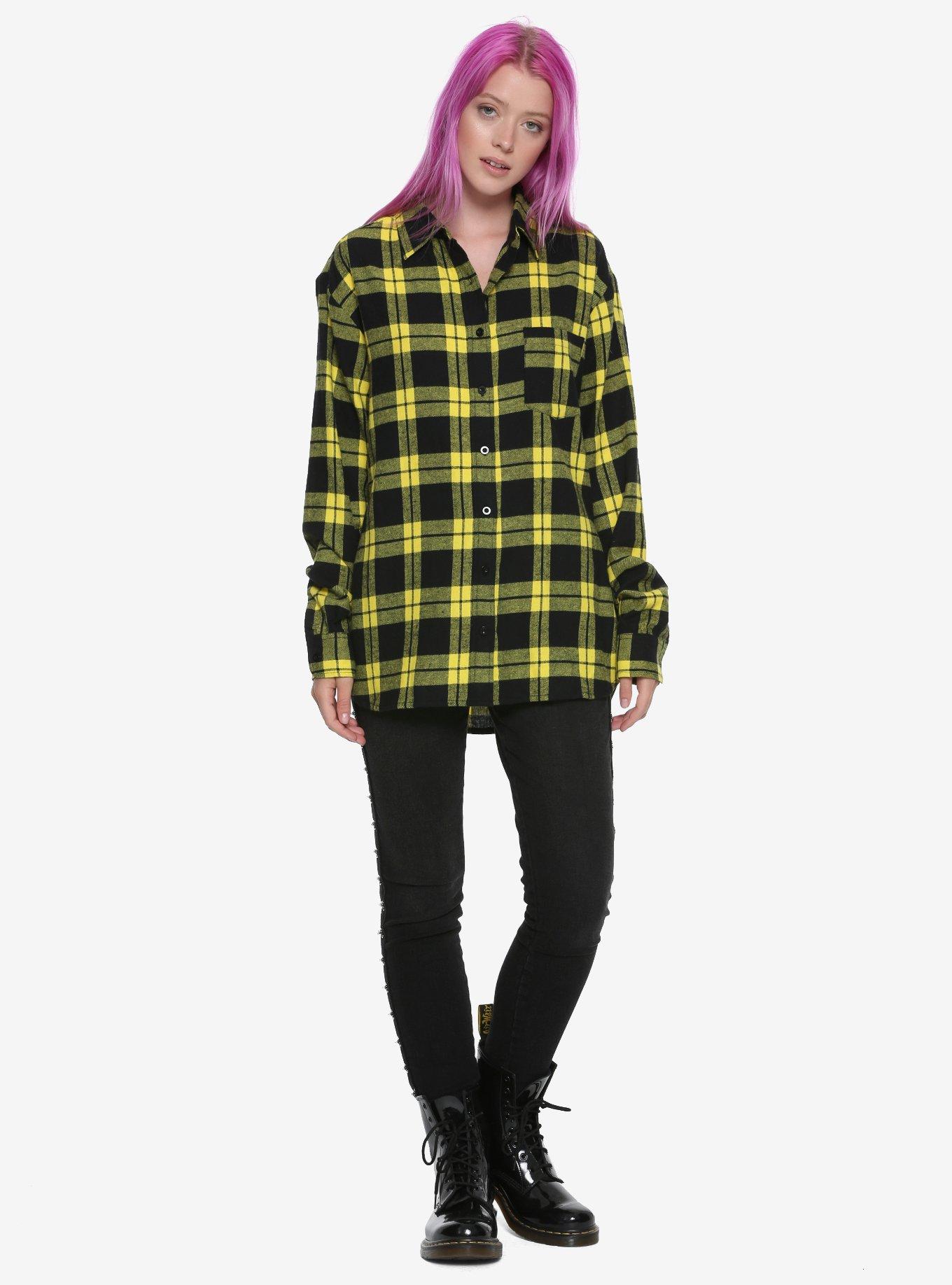 Black & Yellow Plaid Girls Button-Up Flannel, , alternate