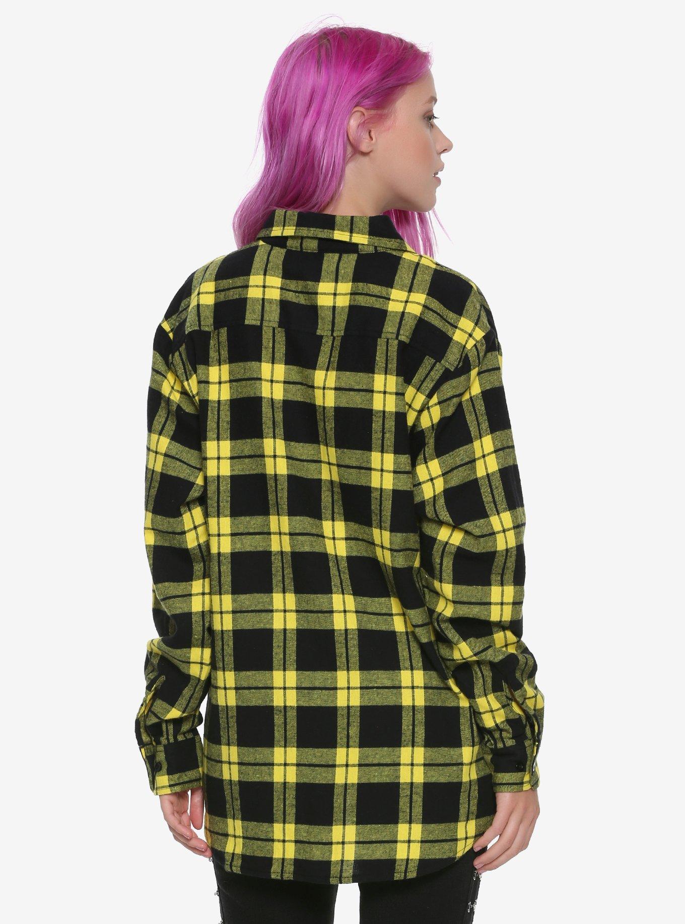 Black & Yellow Plaid Girls Button-Up Flannel, , alternate