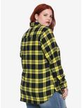 Black & Yellow Plaid Girls Button-Up Flannel Plus Size, PLAID, alternate