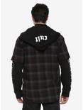 BlackCraft Red & Grey Plaid & Fleece Sleeves Hooded Woven Button-Up, , alternate