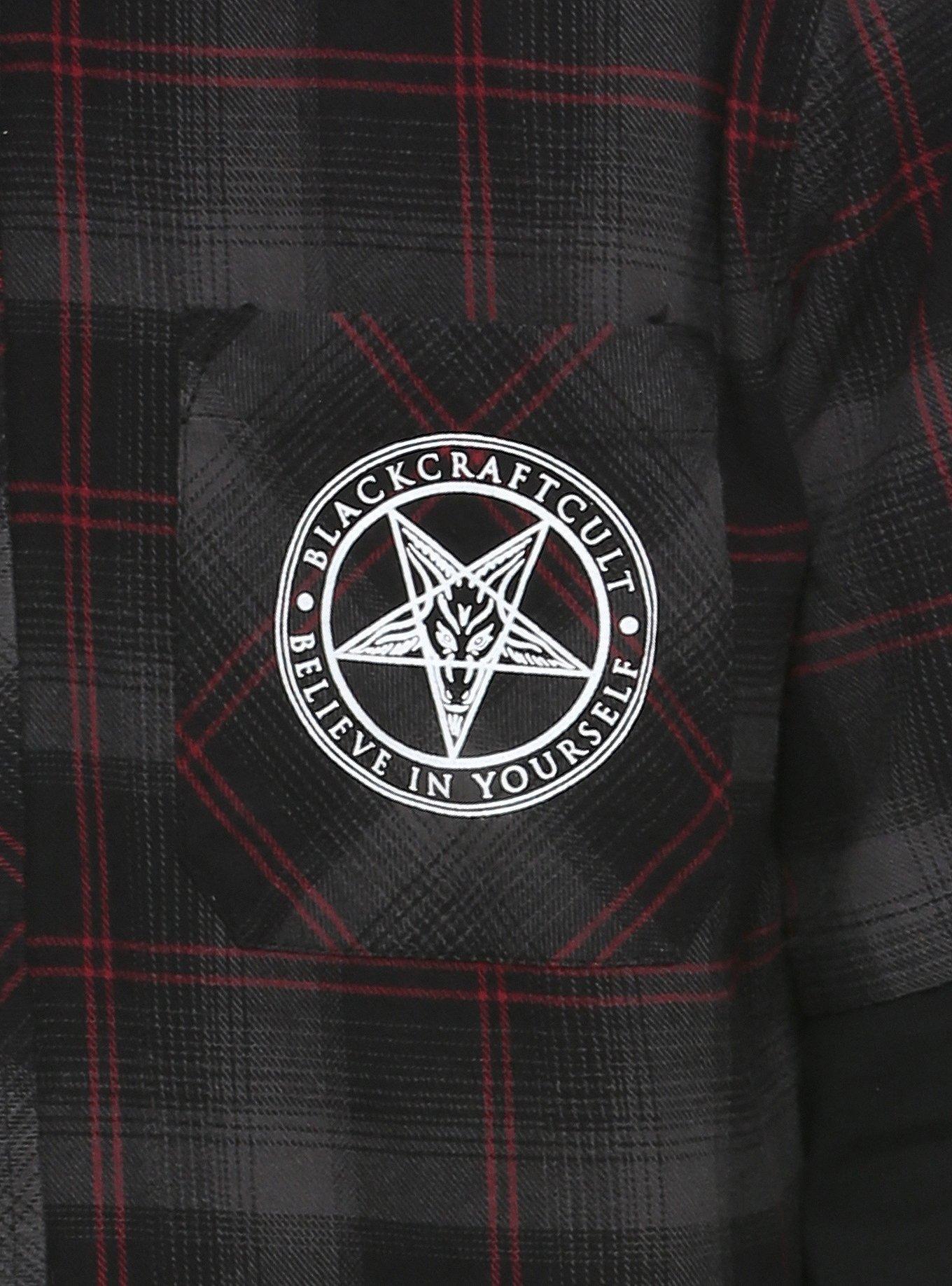 BlackCraft Red & Grey Plaid & Fleece Sleeves Hooded Woven Button-Up, , alternate