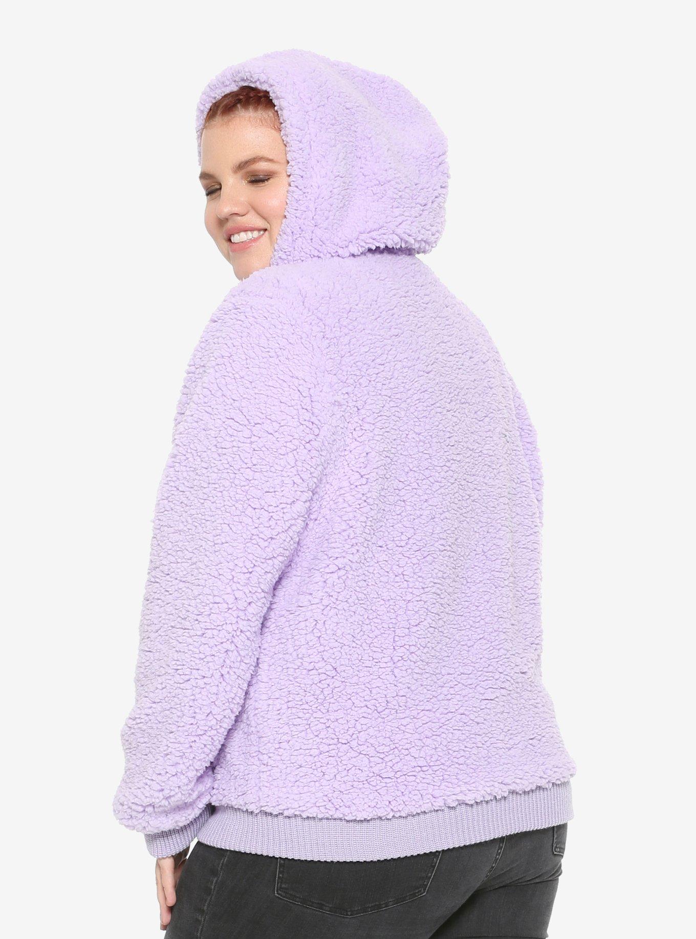 Lavender Fuzzy Girls Hoodie Plus Size, , alternate