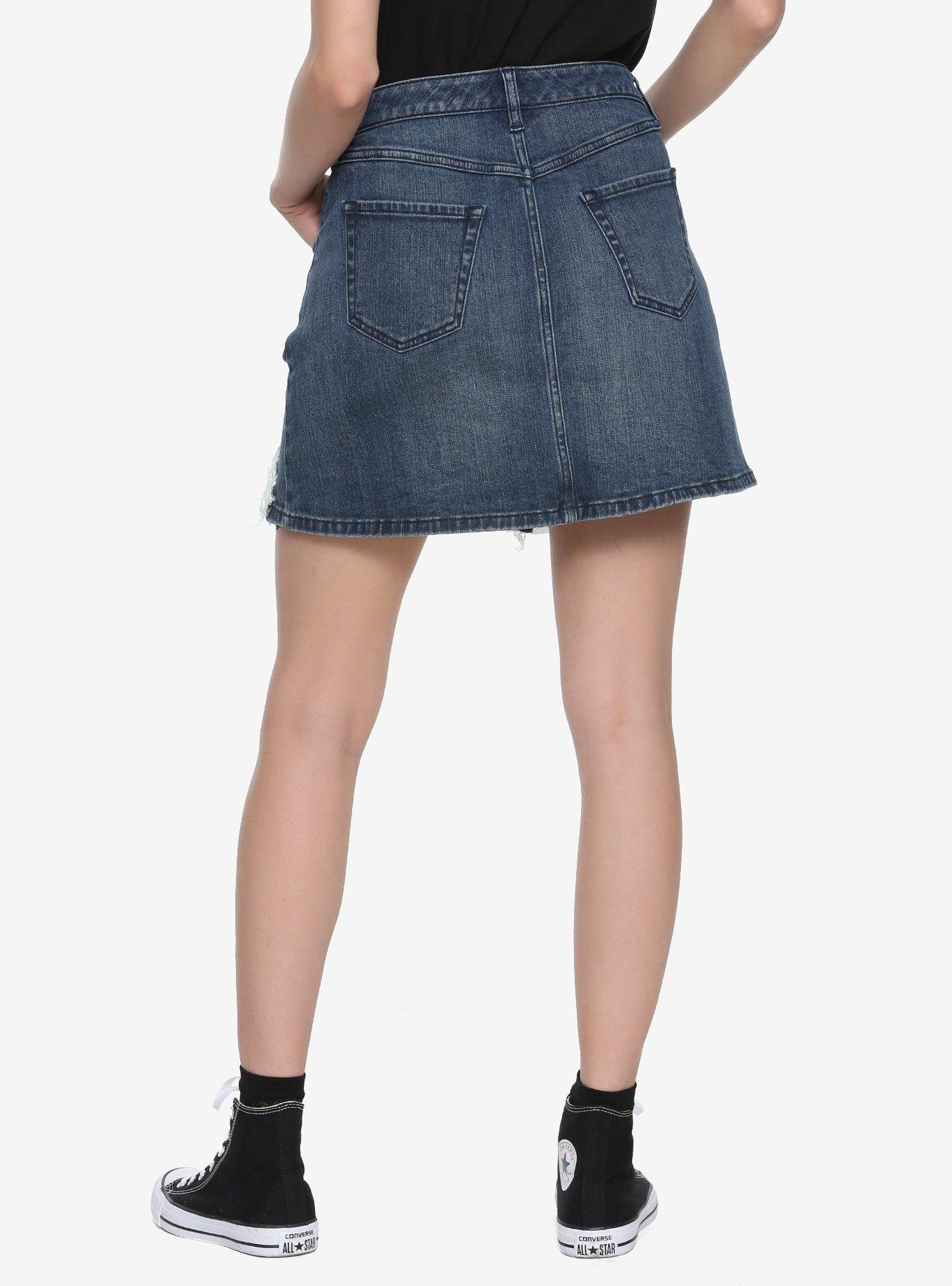 Blackheart Fishnet Denim Mini Skirt, DENIM, alternate