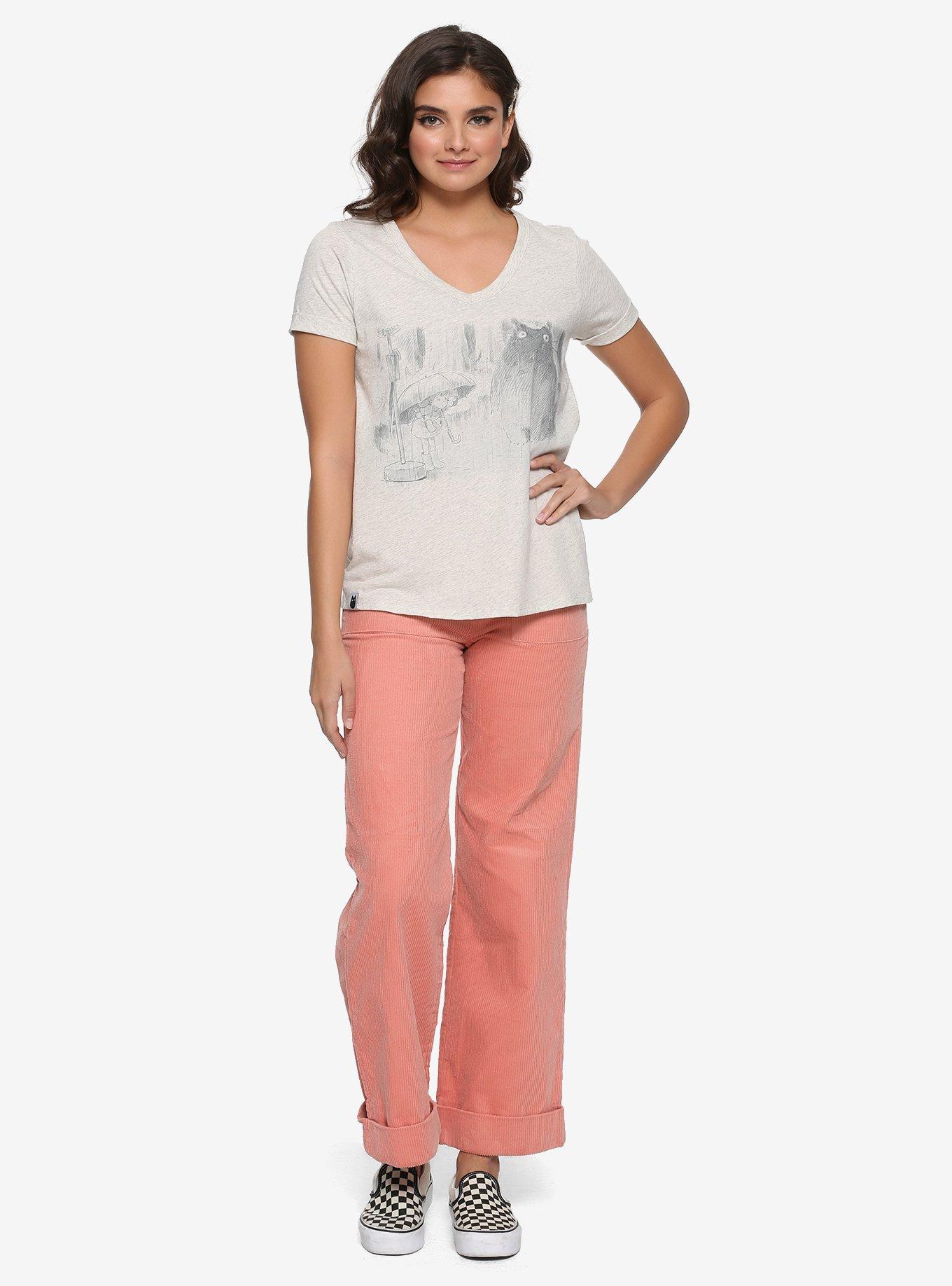 Her Universe Studio Ghibli My Neighbor Totoro 30th Anniversary Bus Stop Girls V-Neck T-Shirt, OATMEAL, alternate