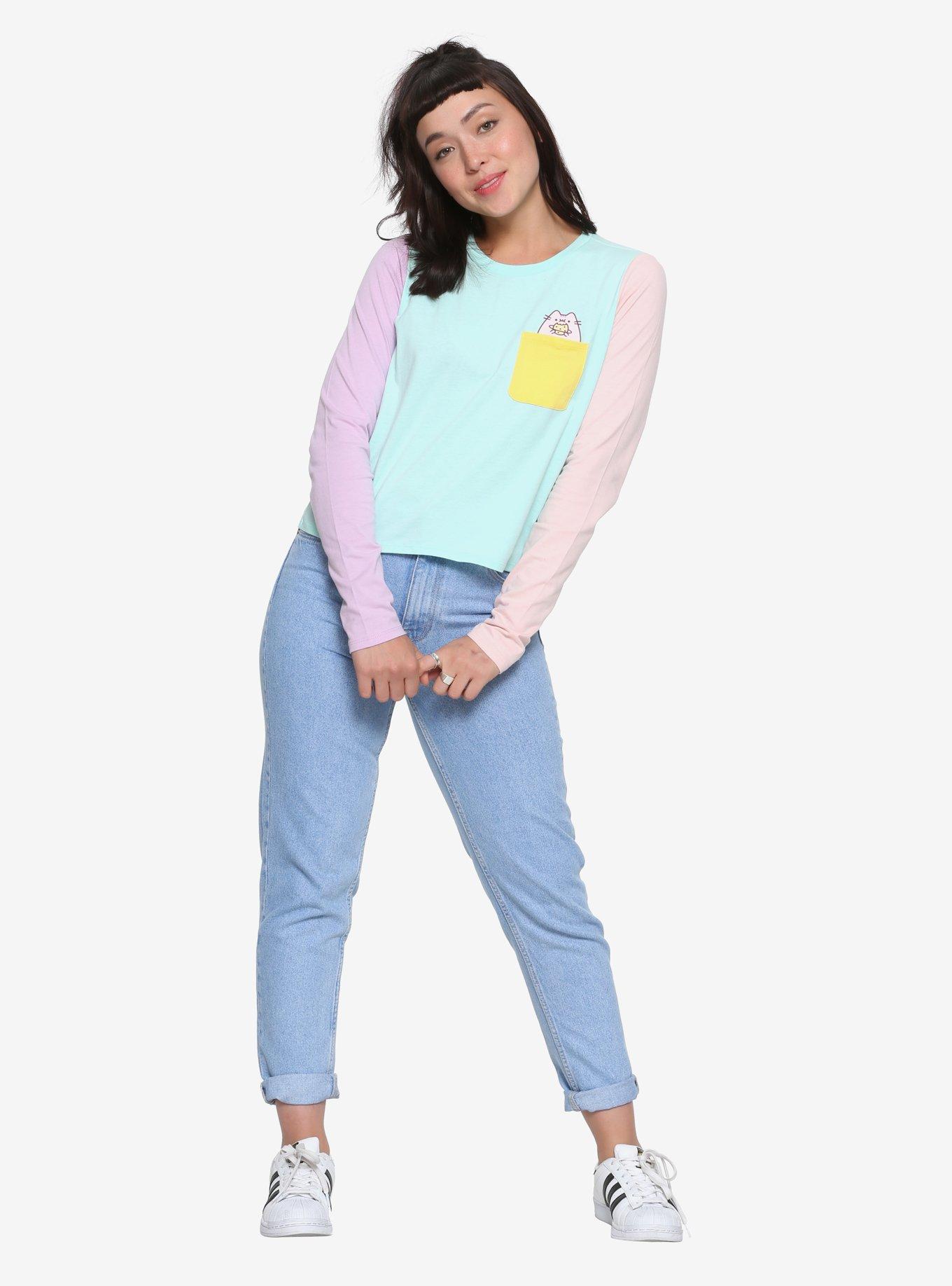 Pusheen Color Block Long-Sleeve Girls T-Shirt, , alternate