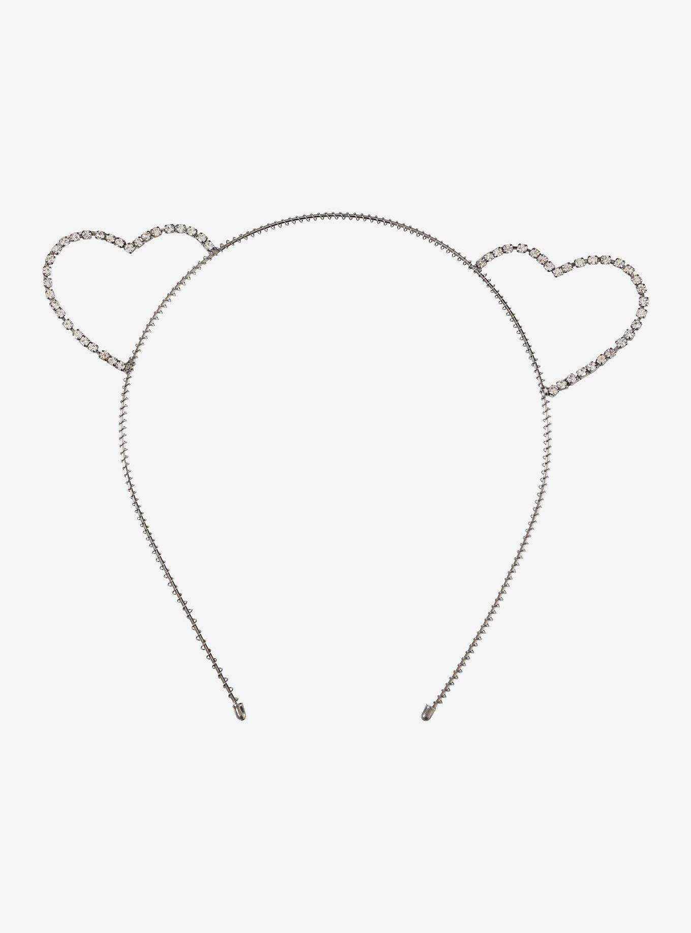 Heart Clear CZ Cat Ear Headband, , alternate