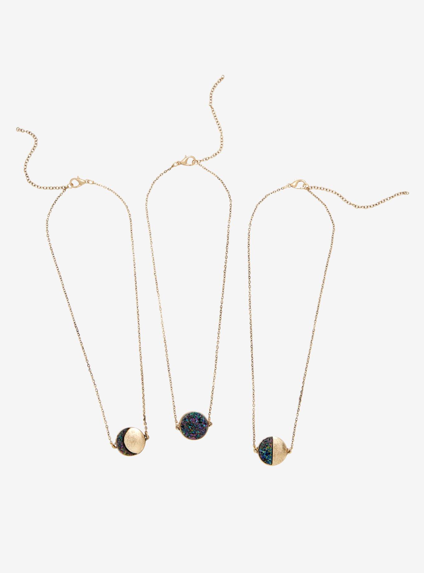 Druzy Moon Phases Best Friends Necklace Set Of Three, , alternate