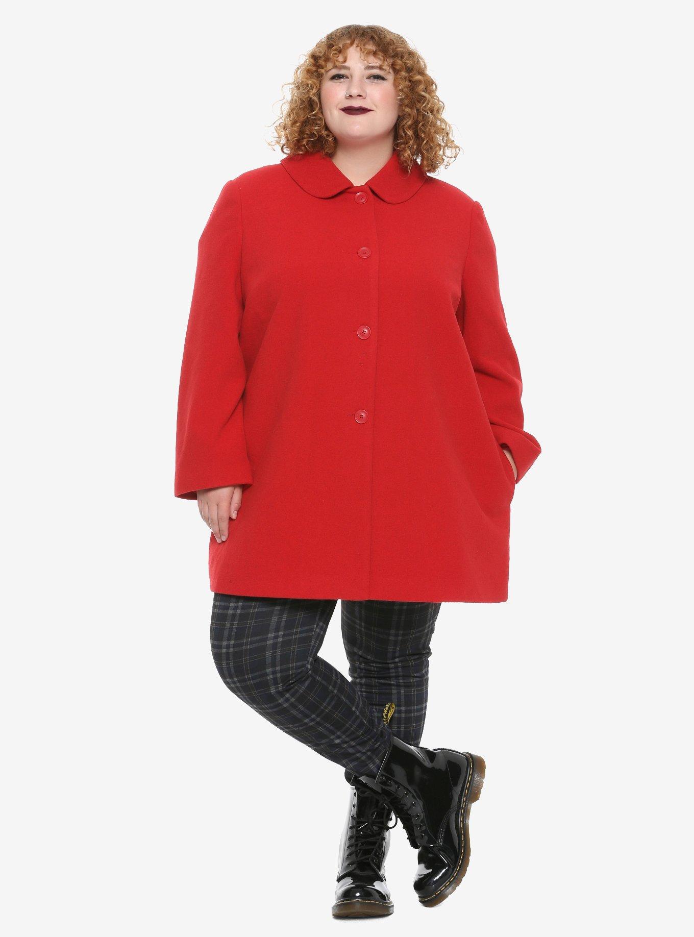 Red Button Retro Coat Plus Size, , alternate