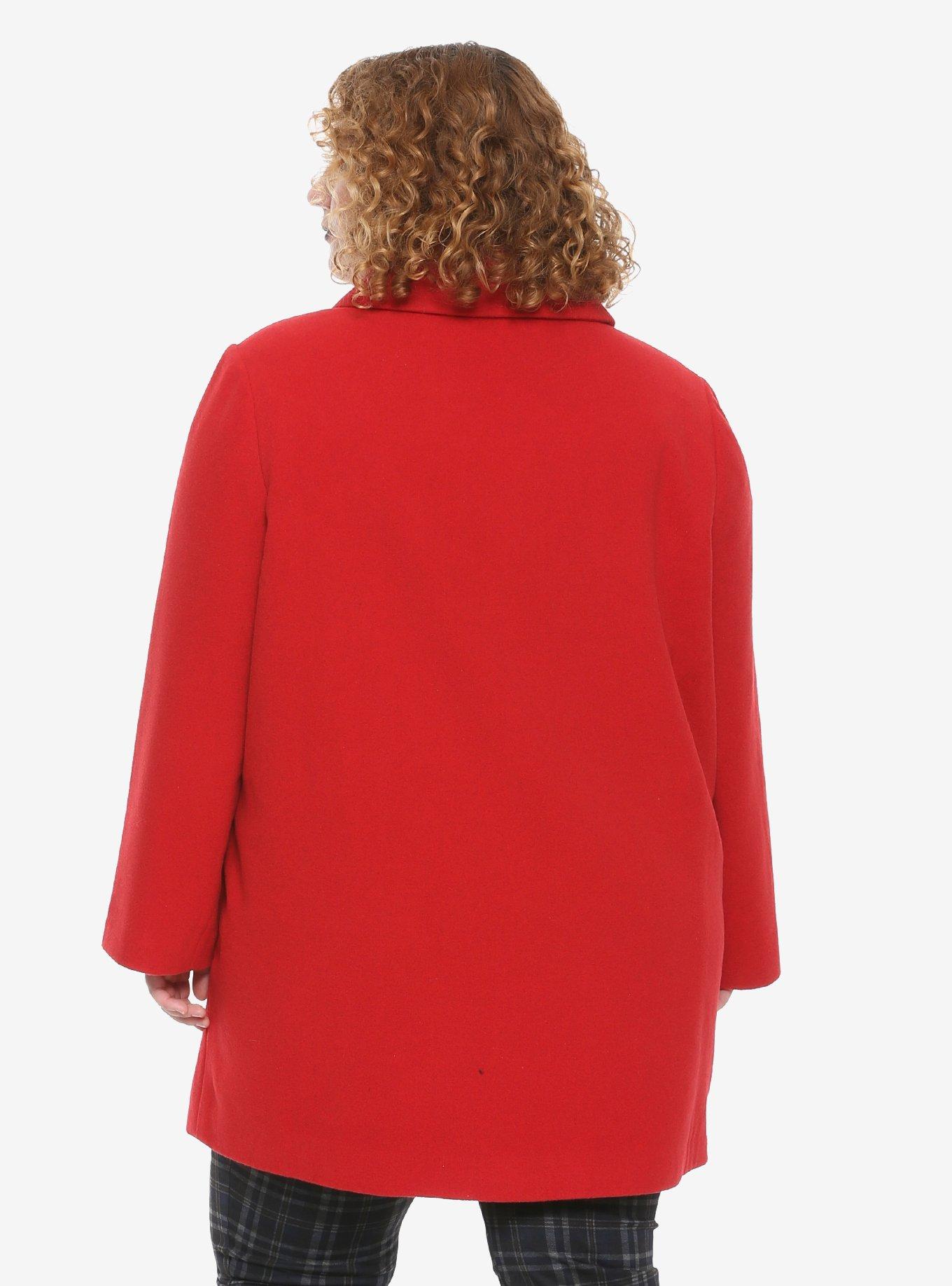 Red Button Retro Coat Plus Size, , alternate