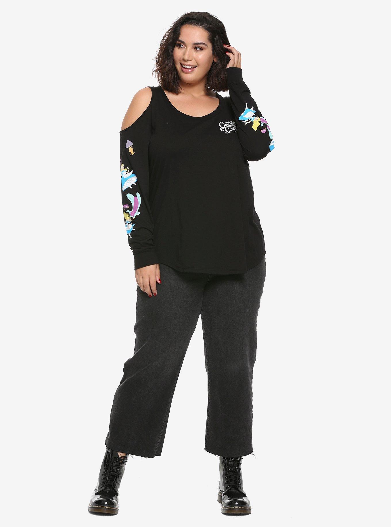 Disney Alice In Wonderland Cold Shoulder Long-Sleeve T-Shirt Plus Size, , alternate