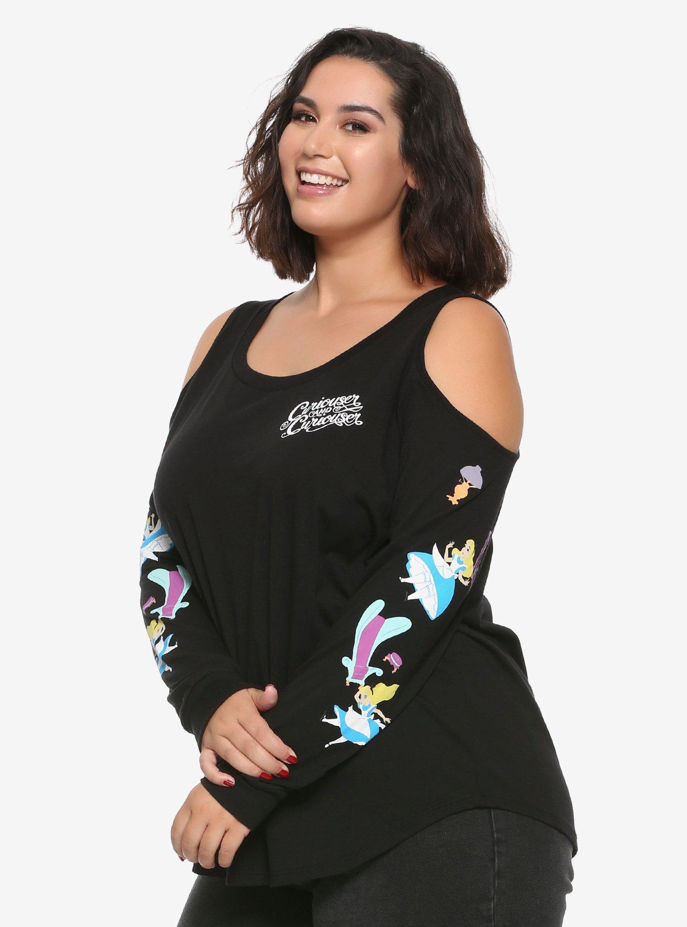 Disney Alice In Wonderland Cold Shoulder Long-Sleeve T-Shirt Plus Size, , alternate