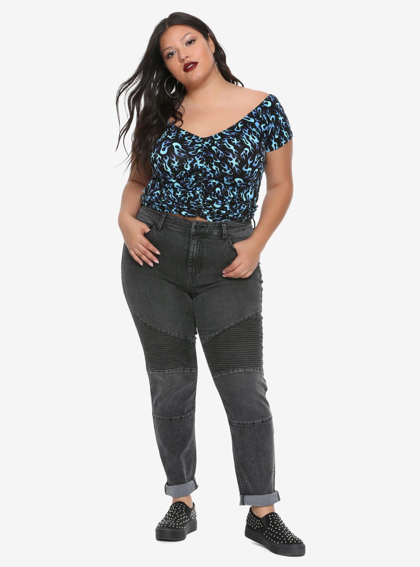 Blackheart Washed Black Moto Jeans Plus Size, , alternate