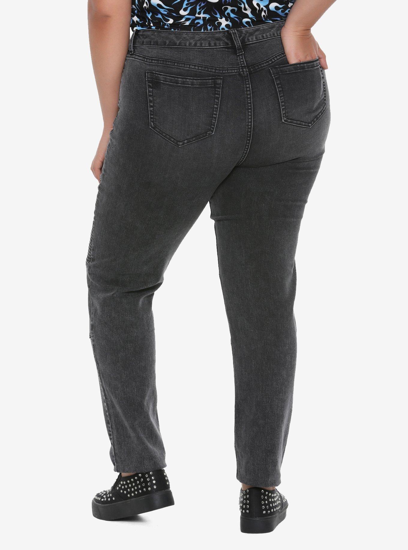 Blackheart Washed Black Moto Jeans Plus Size, , alternate