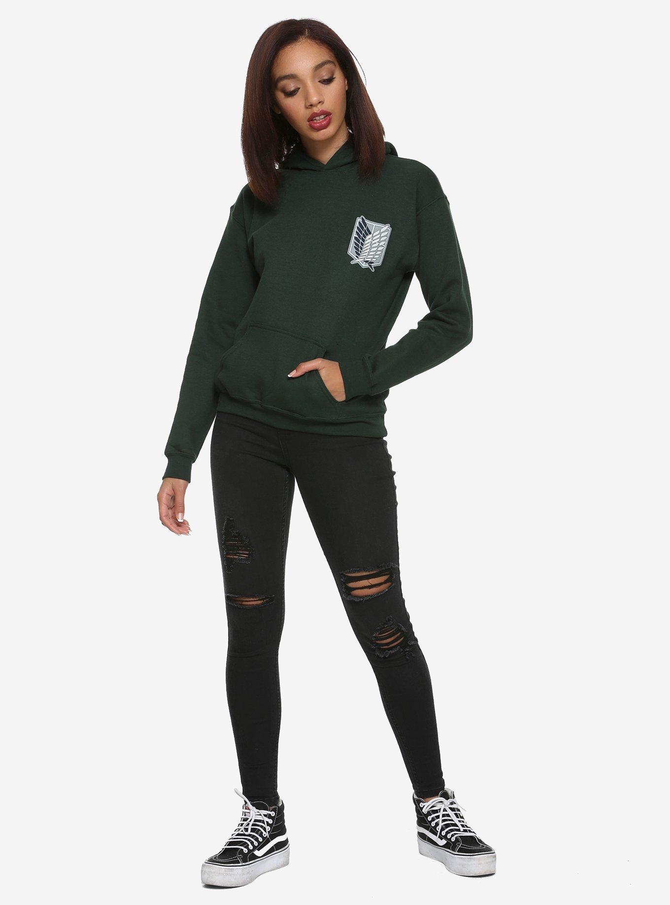 Attack On Titan Green Scout Girls Hoodie, GREEN, alternate