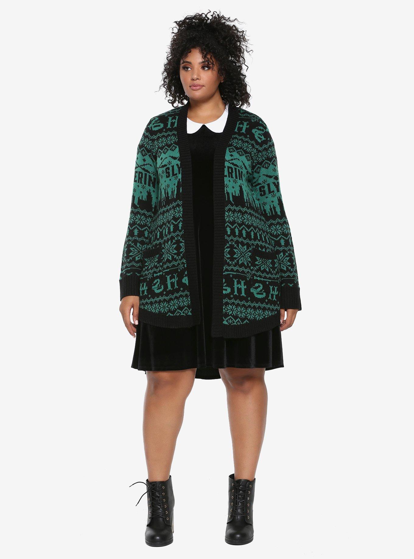 Harry Potter Slytherin Fair Isle Girls Flyaway Cardigan Plus Size, , alternate