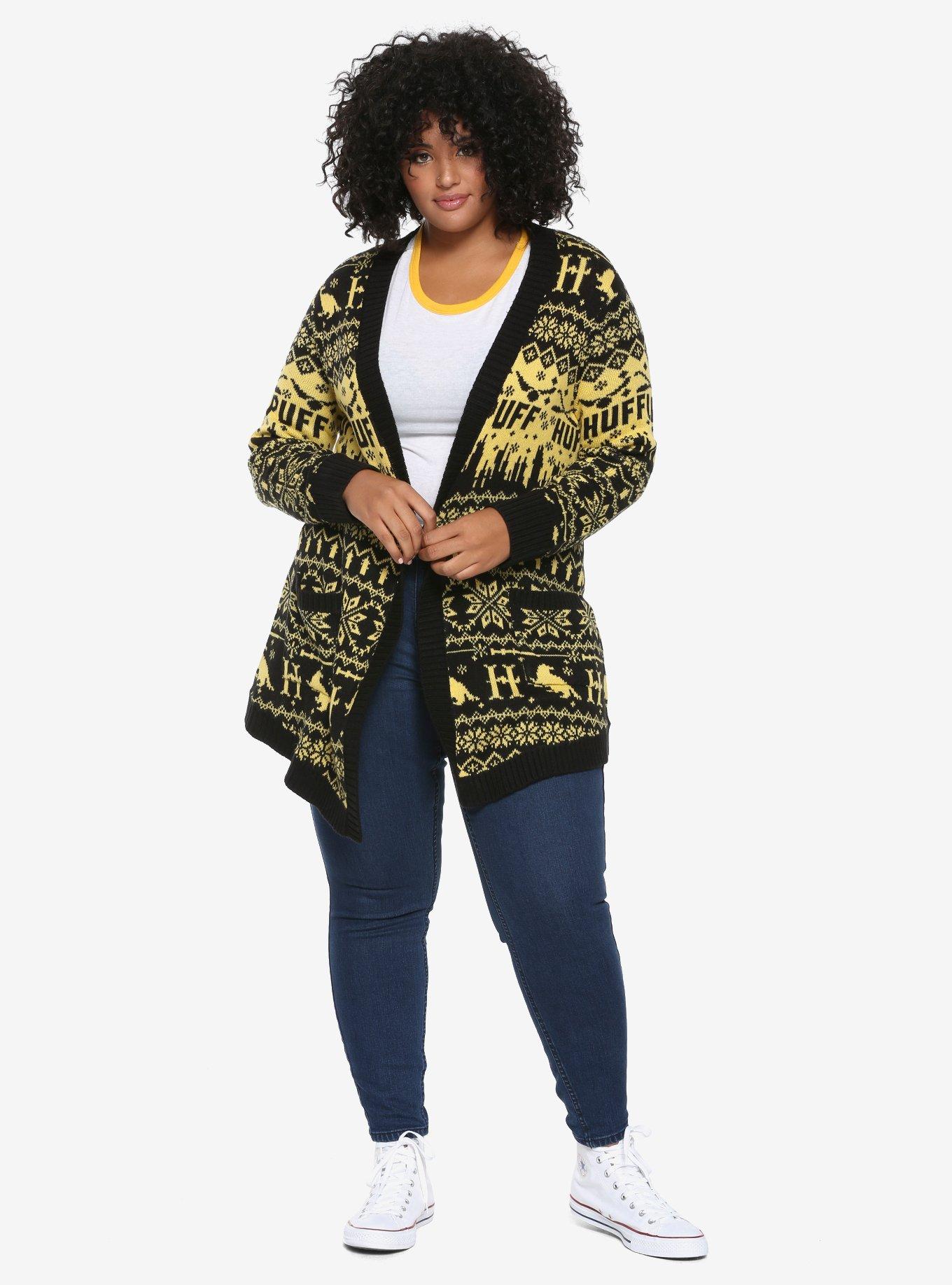 Harry Potter Hufflepuff Fair Isle Girls Flyaway Cardigan Plus Size, , alternate
