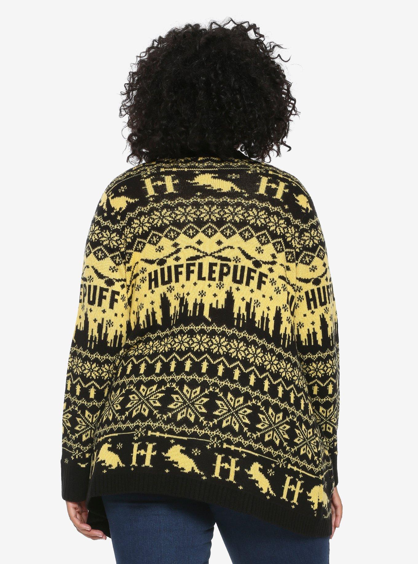 Harry Potter Hufflepuff Fair Isle Girls Flyaway Cardigan Plus Size, , alternate