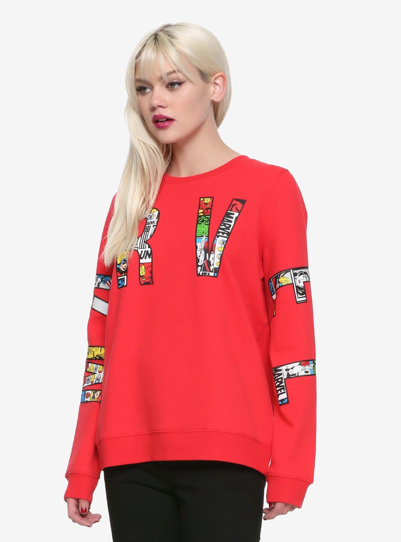 Marvel Comic Fill Girls Sweatshirt, RED, alternate