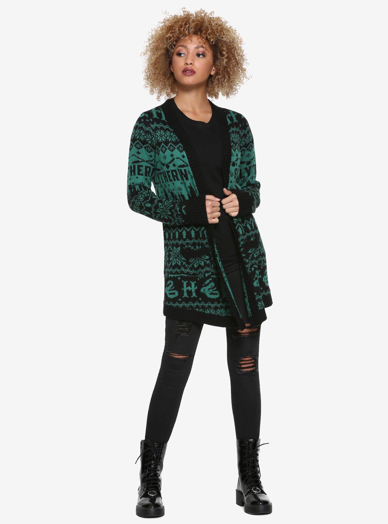 Harry Potter Slytherin Fair Isle Girls Flyaway Cardigan, , alternate