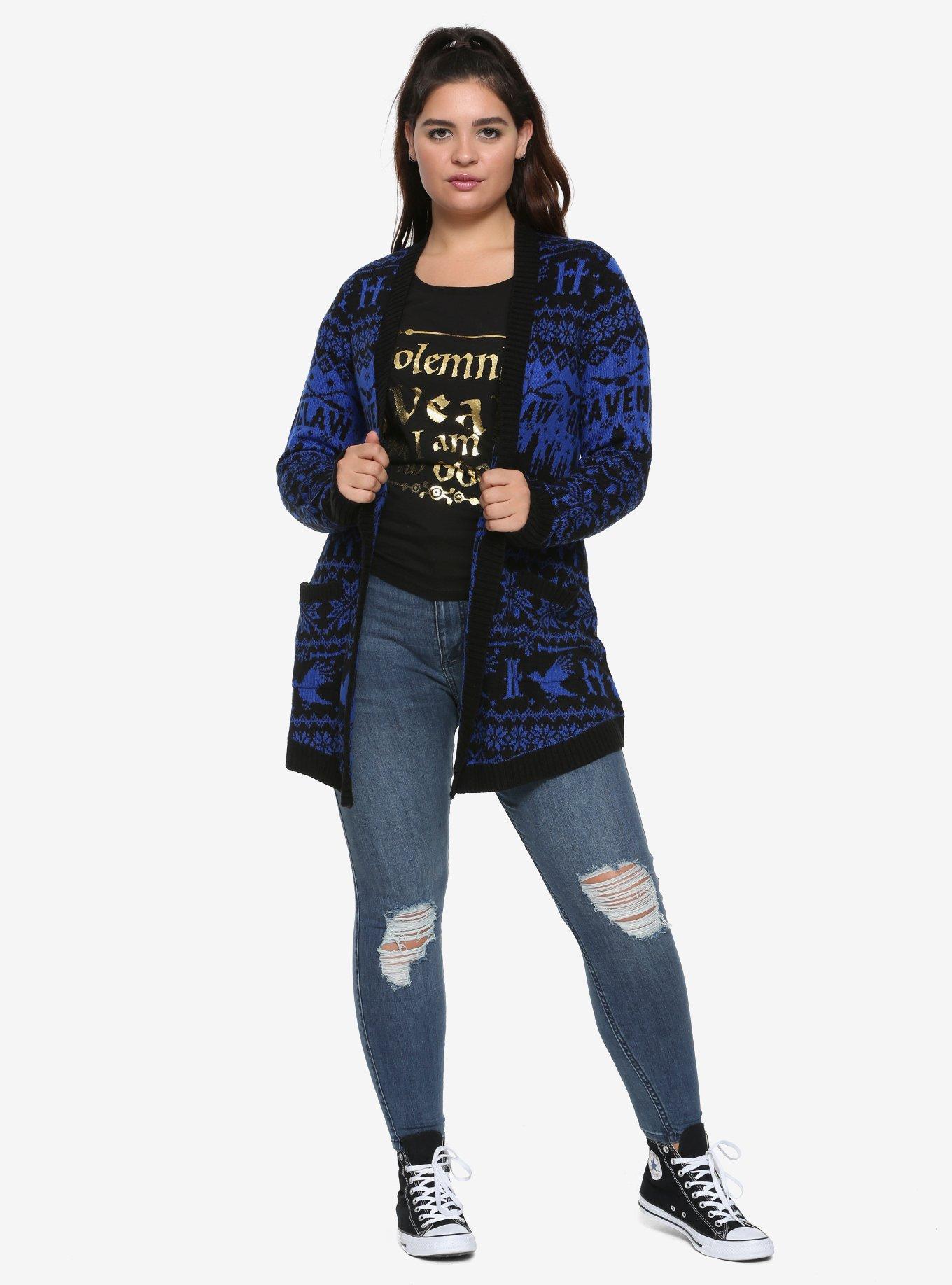 Harry Potter Ravenclaw Fair Isle Girls Flyaway Cardigan Plus Size, , alternate