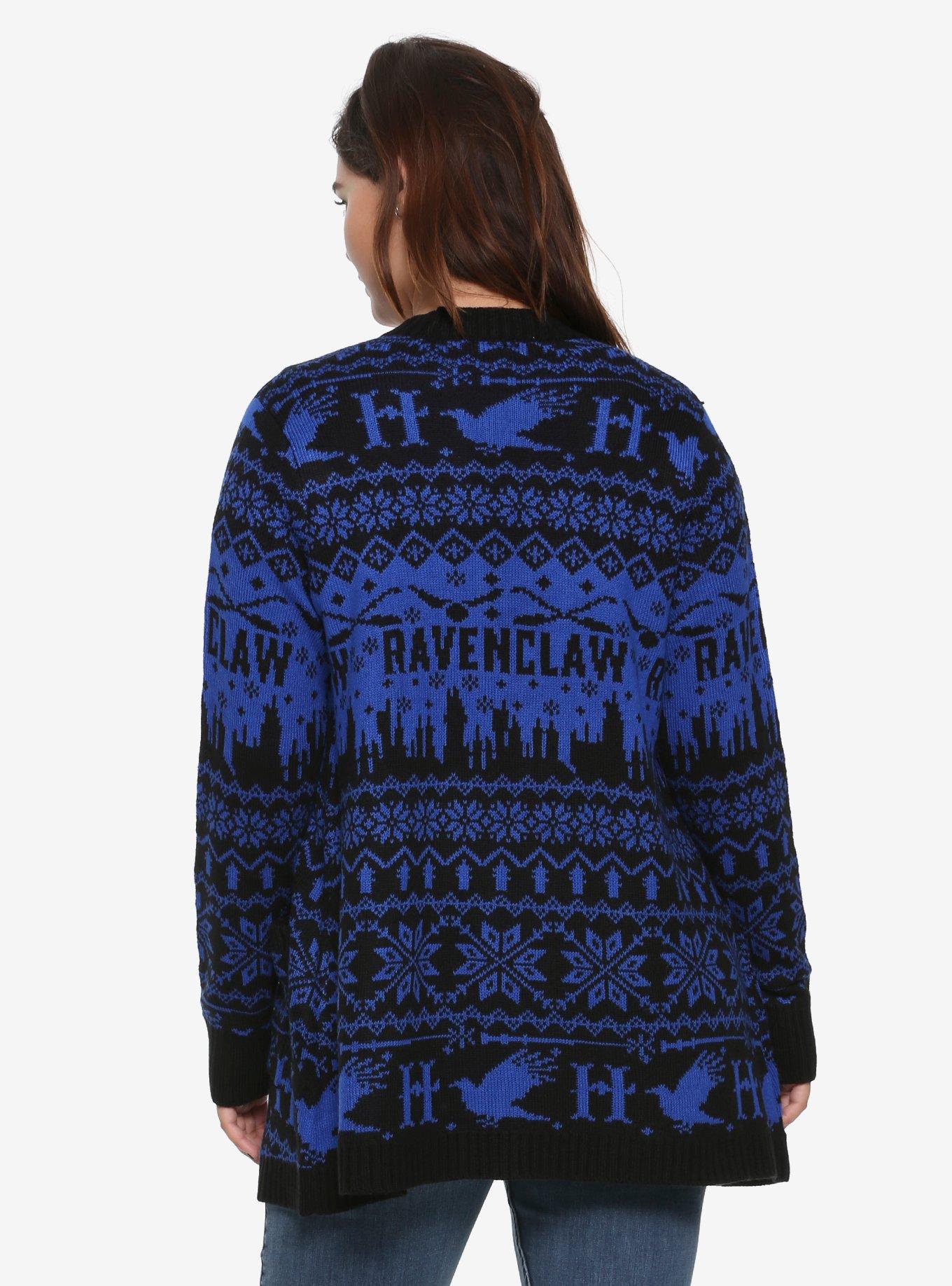 Harry Potter Ravenclaw Fair Isle Girls Flyaway Cardigan Plus Size, , alternate