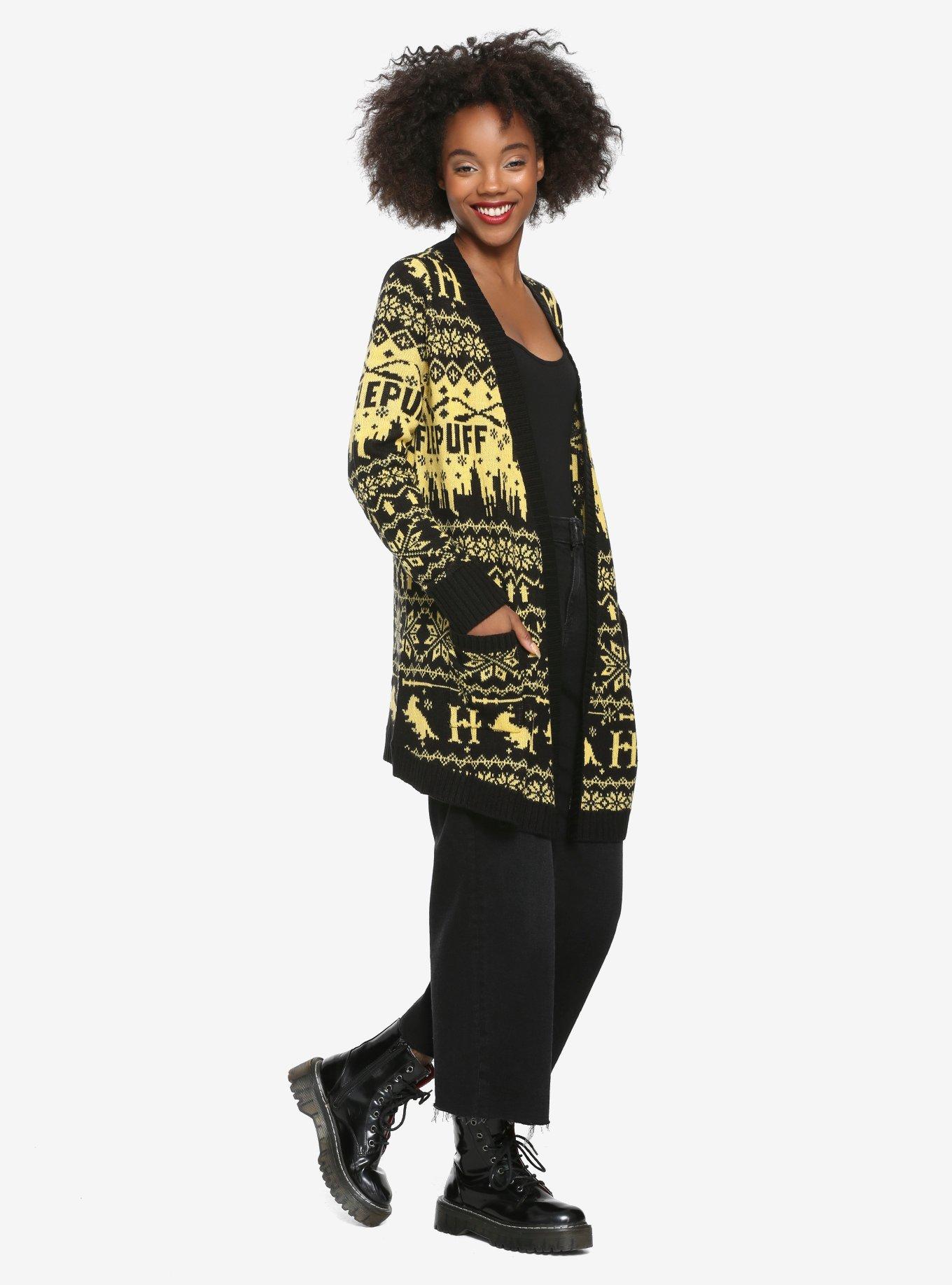 Harry Potter Hufflepuff Fair Isle Girls Flyaway Cardigan, , alternate
