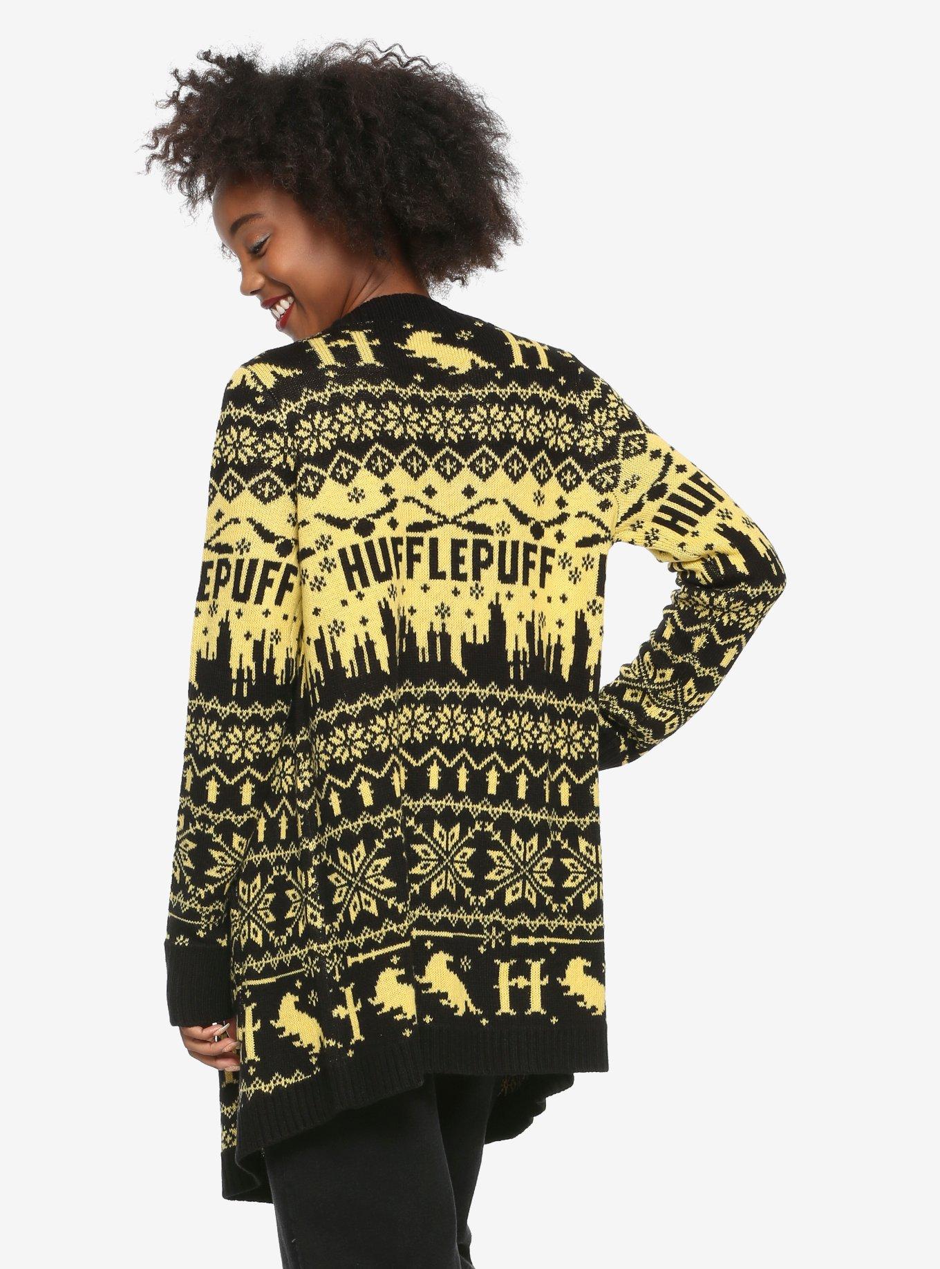 Harry Potter Hufflepuff Fair Isle Girls Flyaway Cardigan, , alternate