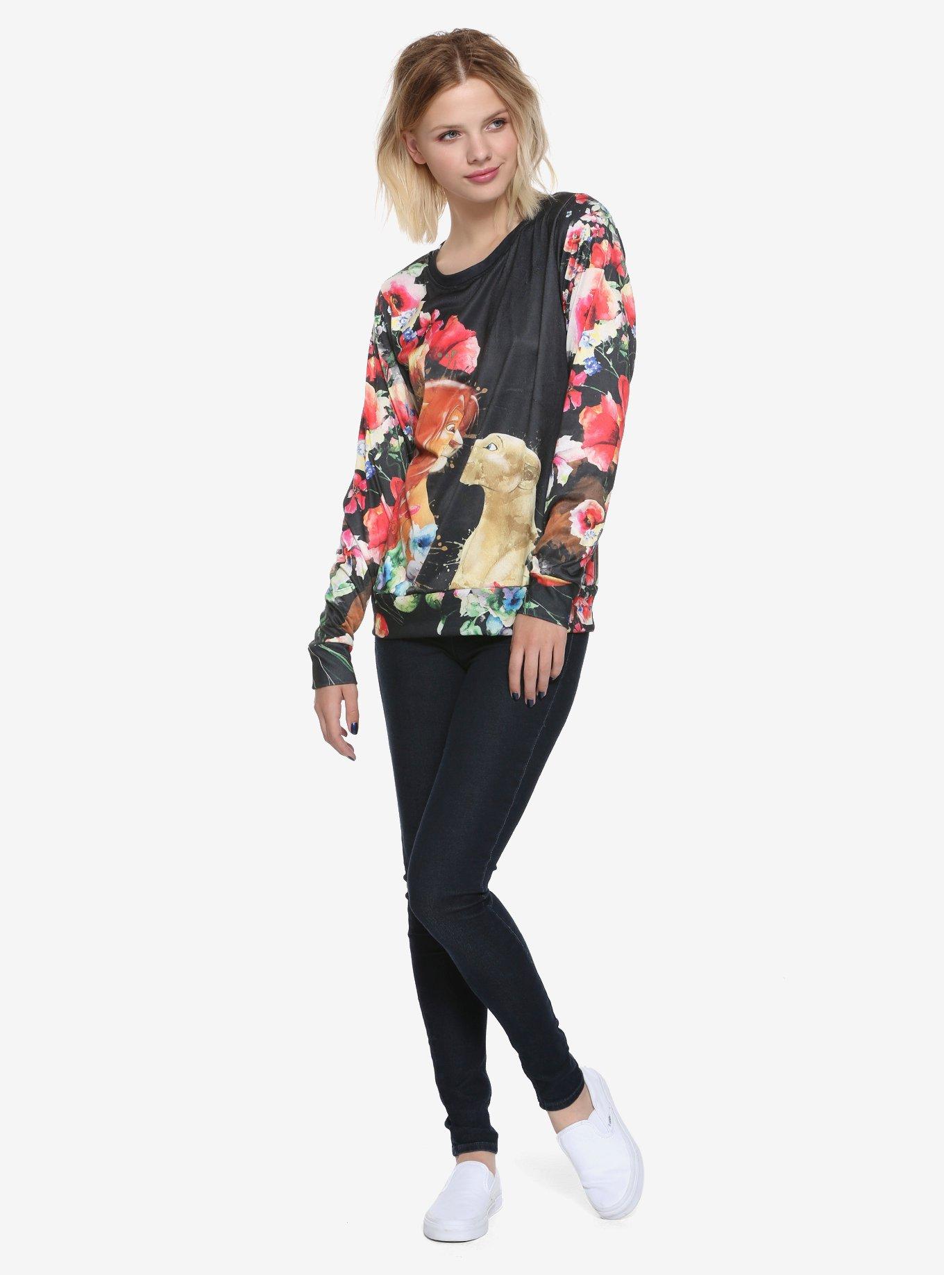 Disney The Lion King Simba & Nala Floral Watercolor Girls Long-Sleeve T-Shirt, MULTICOLOR, alternate