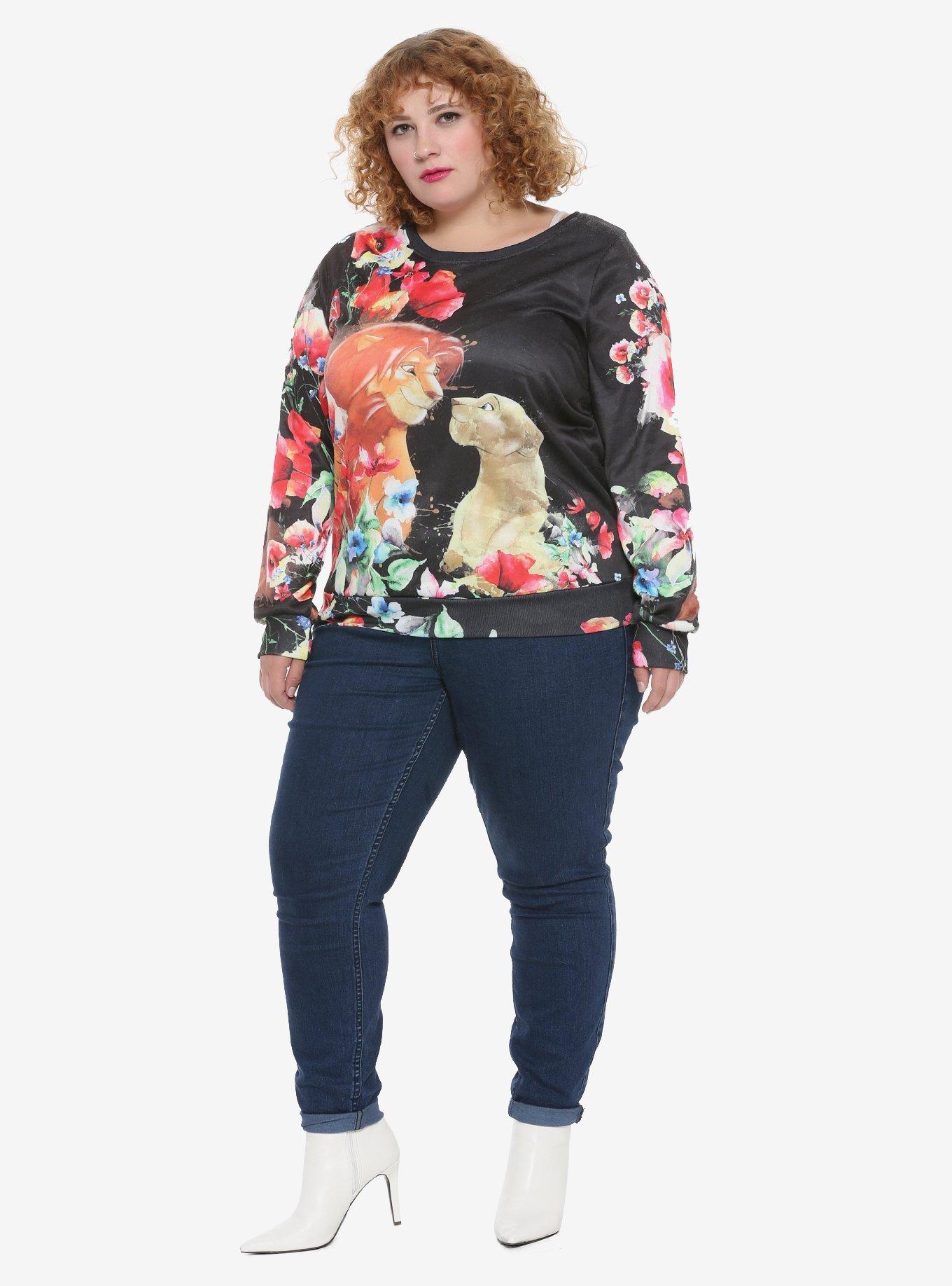 Disney The Lion King Simba & Nala Floral Watercolor Girls Long-Sleeve T-Shirt Plus Size, MULTICOLOR, alternate