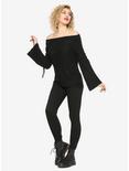 Black Lace-Up Sleeve Girls Off-The-Shoulder Sweater, , alternate