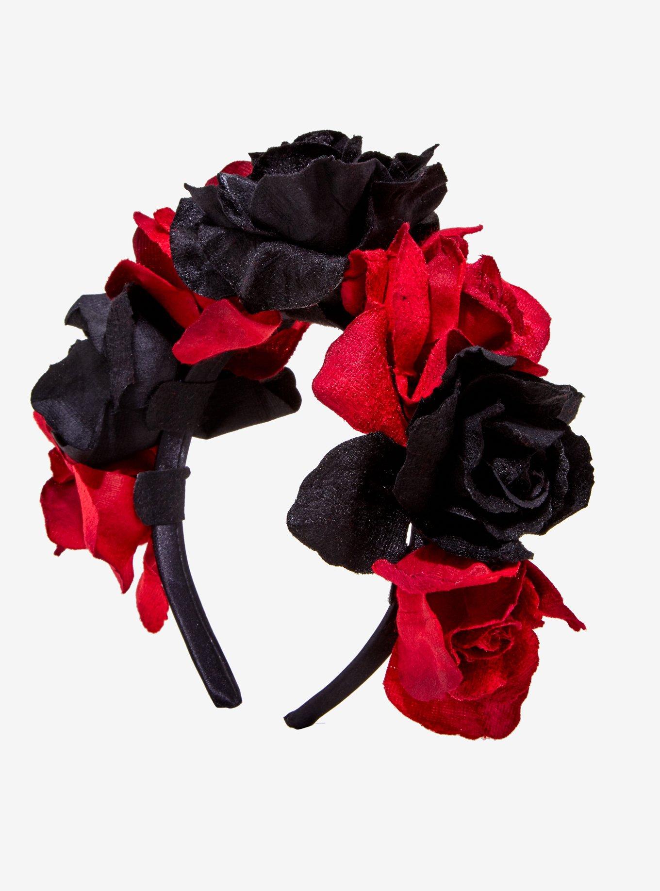 Black & Red Floral Headband, , alternate