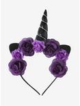 Purple Floral Caticorn Headband, , alternate